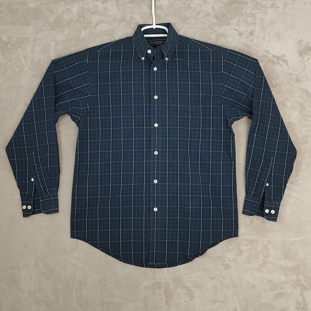 Roundtree & Yorke Men's Small Short 100% Cotton 80s Two-Ply Blue Grid Windowpane